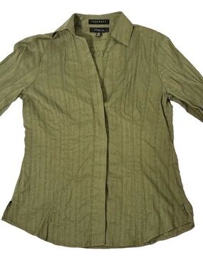 Foxcroft Fitted Button-Up, Size 4P Green Olive Work wear office siren